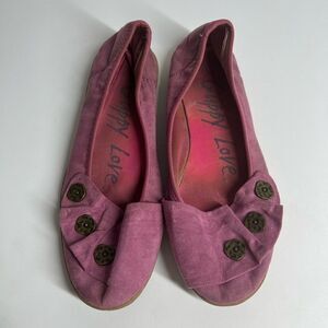 Guppy Love Pink Bohemian Ballet Flats With 3 Buttons Faux Suede Size 8